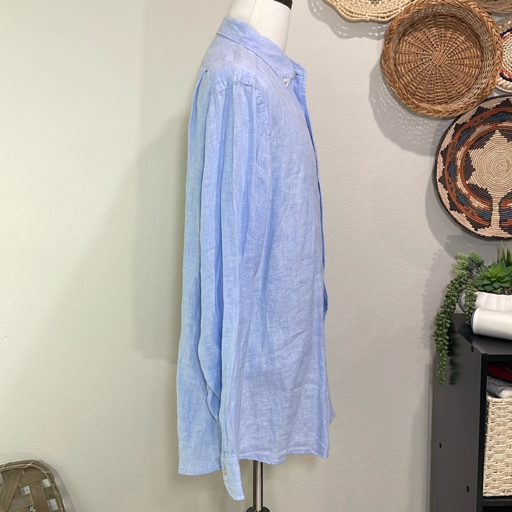 Men’s Linen CREMIEUX Classics Button Up Dress Shirt Light Blue Size X-Large - Picture 4 of 12